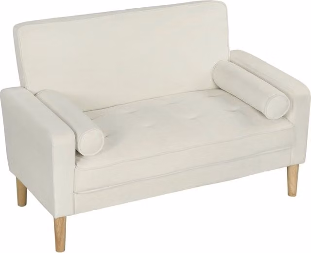 Divano a 2 posti, divano matrimoniale con gambe in legno di caucci¨´, divano imbottito per soggiorno, camera da letto, bianco crema