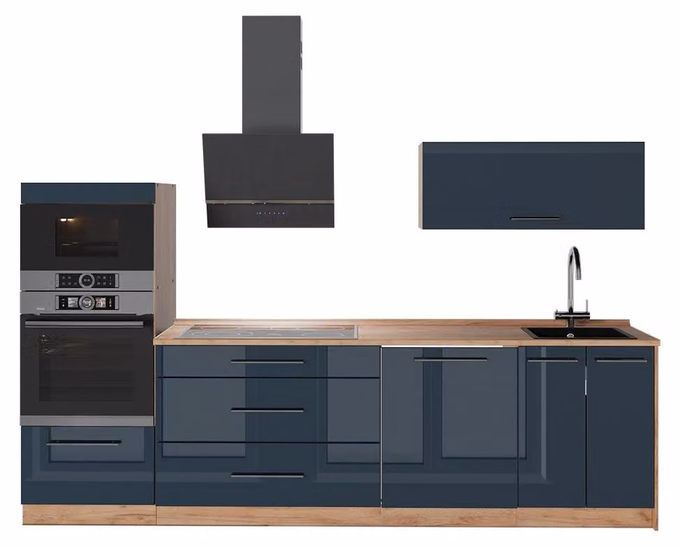 Cucina componibile Vicco Fame-Line Blu scuro lucido/Rovere dorato 280 cm, PL Rovere, Model 65774