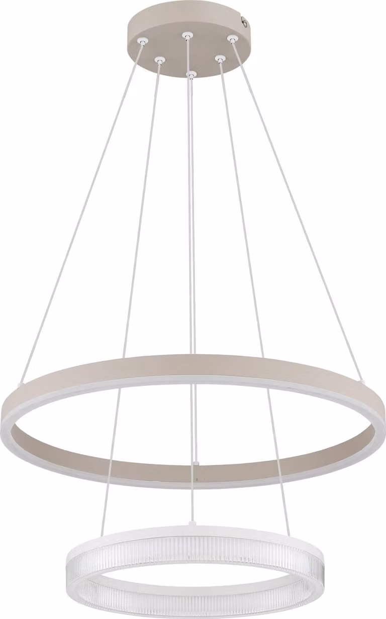 Lampada a sospensione a LED, anelli, color sabbia, regolabile in altezza, diametro 50 cm