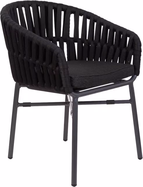 Sedia moderna Wanderlust Deco in alluminio verniciato e corda nera con cuscini inclusi L/P/H: 58 x 61 x 77 cm – 1