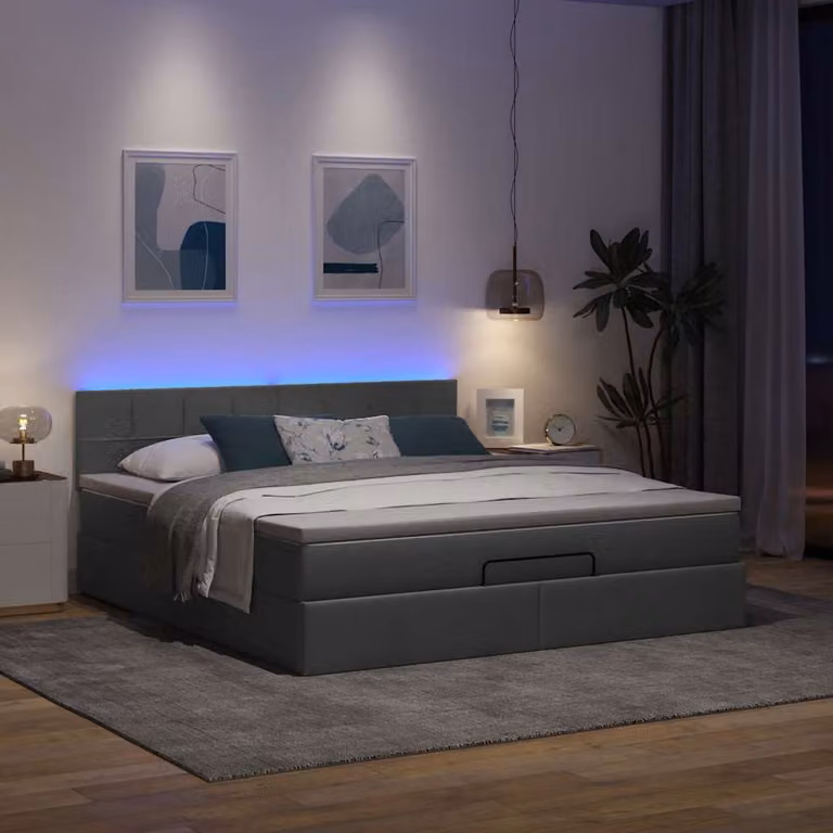 Maison Exclusive - Pouf Letto con Materasso e LED Grigio Scuro 180x200cm Tessuto