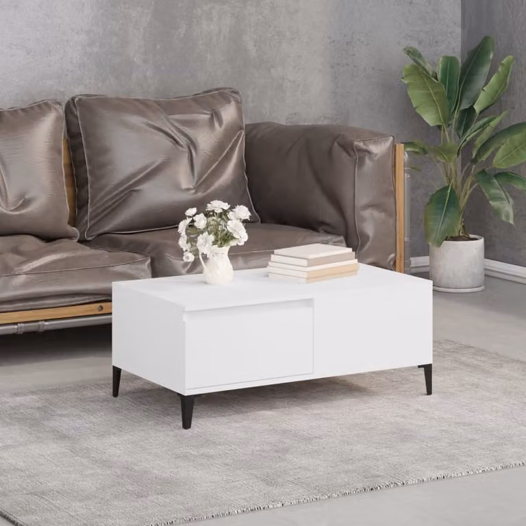 Tavolino The Living Store bianco 90x50x36,5 cm in materiale ligneo