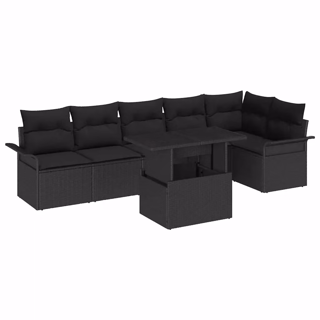 Set Divano da Giardino vidaXL 7 Pezzi in Polyrattan Nero con Cuscini e Tavolino – 2