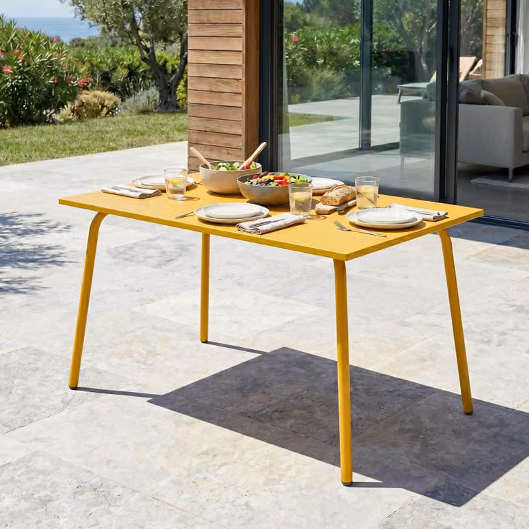 Tavolo da giardino in acciaio giallo - Oviala Palavas