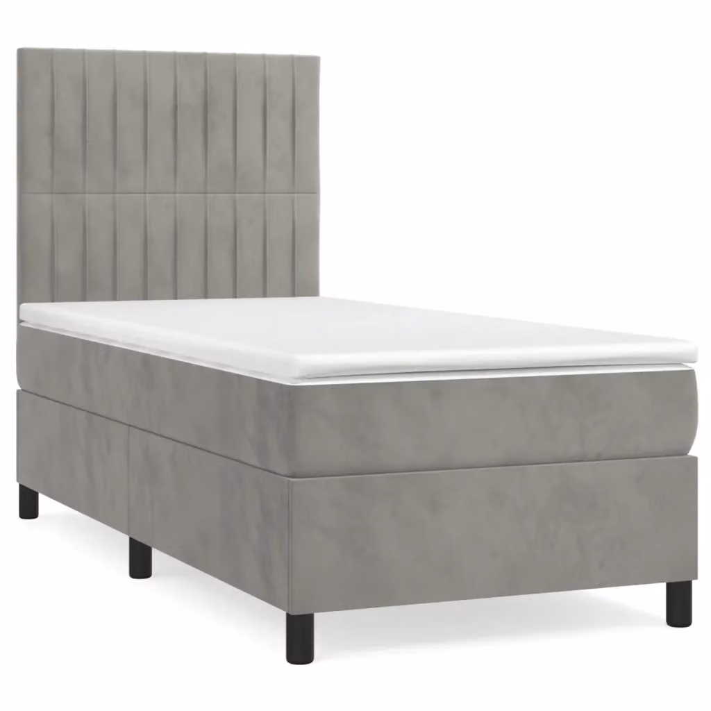 Letto con Giroletto a Molle e Materasso Ibrido vidaXL in Velluto Grigio e Bianco L/P/H: 203 x 90 x 128 cm – 2