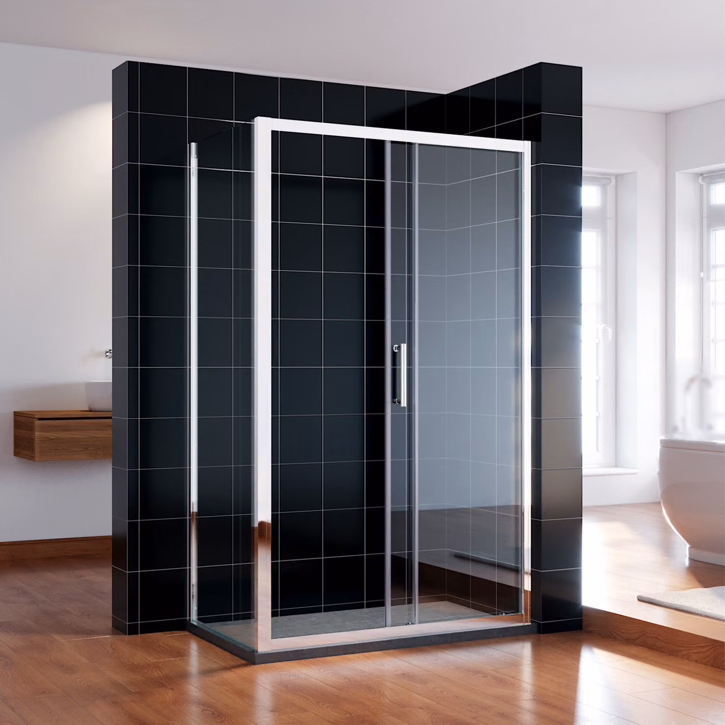 SONNI 120x185cm porta scorrevole doccia in vetro trasparente con pannello laterale da 80cm