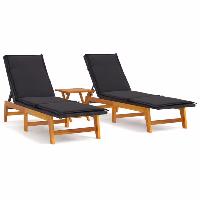 Set Mobili da Giardino 3 pz Polyrattan e Legno Massello Acacia
