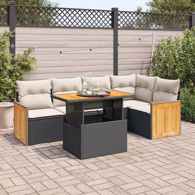 Maison Exclusive - Set Divano da Giardino 6 pz con Cuscini Nero Polyrattan Acacia