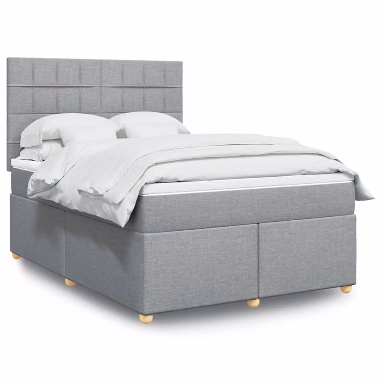 vidaXL Giroletto a Molle con Materasso Ibrido in Tessuto Grigio Chiaro e Bianco, L/P: 160 x 200 cm