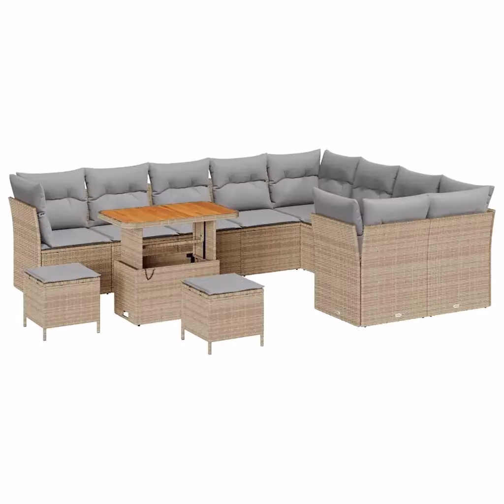 Set Divano da Giardino vidaXL 12 Pezzi in Polyrattan Beige con Cuscini e Tavolino da Esterno – 2
