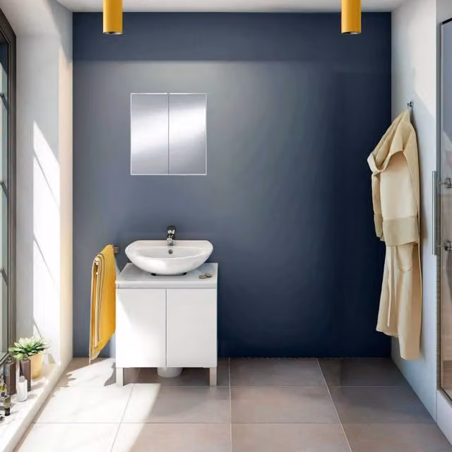 Set Mobili Bagno DMORA Vobbia Bianco Lucido con Mobile Lavabo e Armadietto Specchio L/P/H: 60 x 40 x 63,5 cm – 1