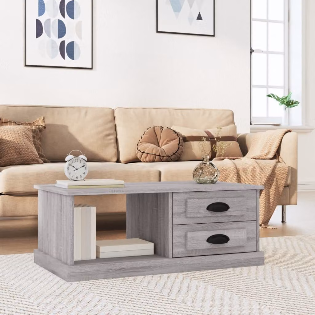 The Living Store Tavolino Grey Sonoma 90x50x35 cm Materiale a base di legno