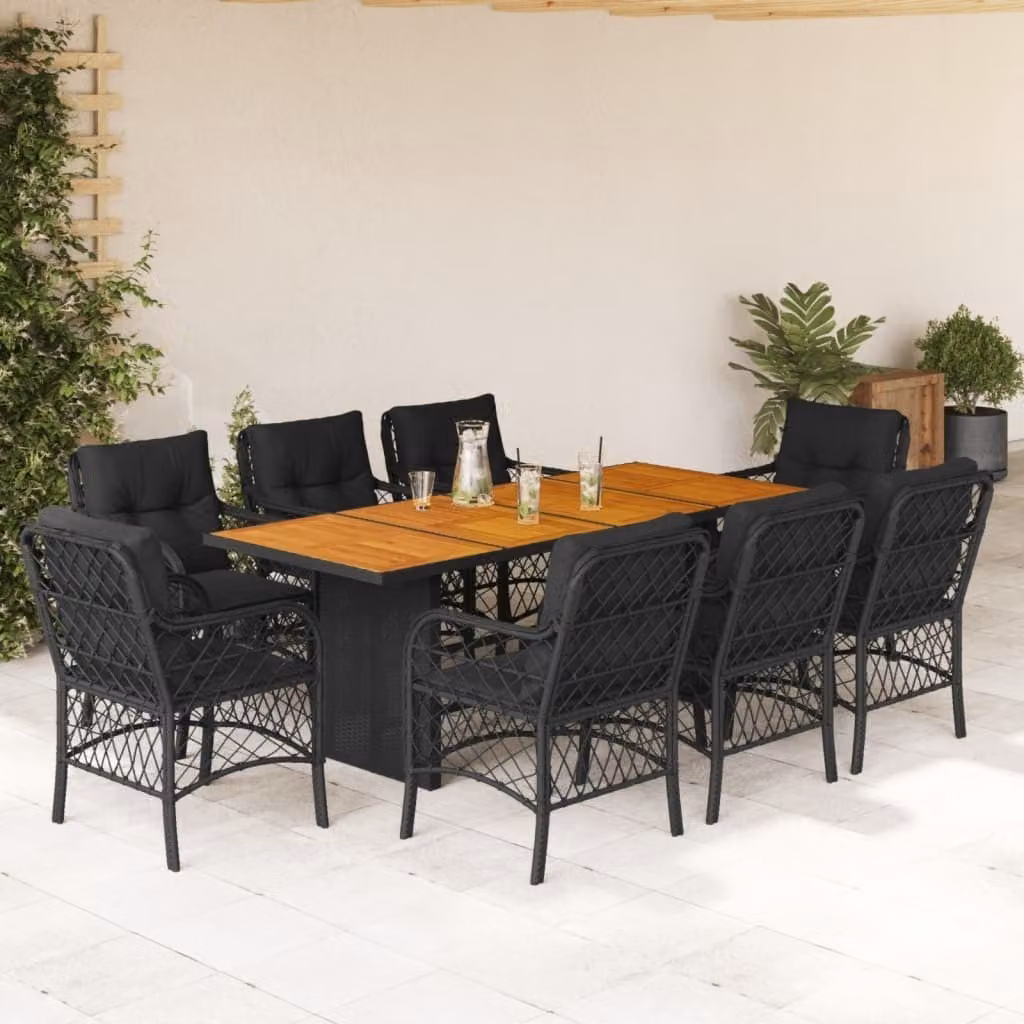 Maison Exclusive - Set da Pranzo da Giardino 9 pz con Cuscini Nero in Polyrattan