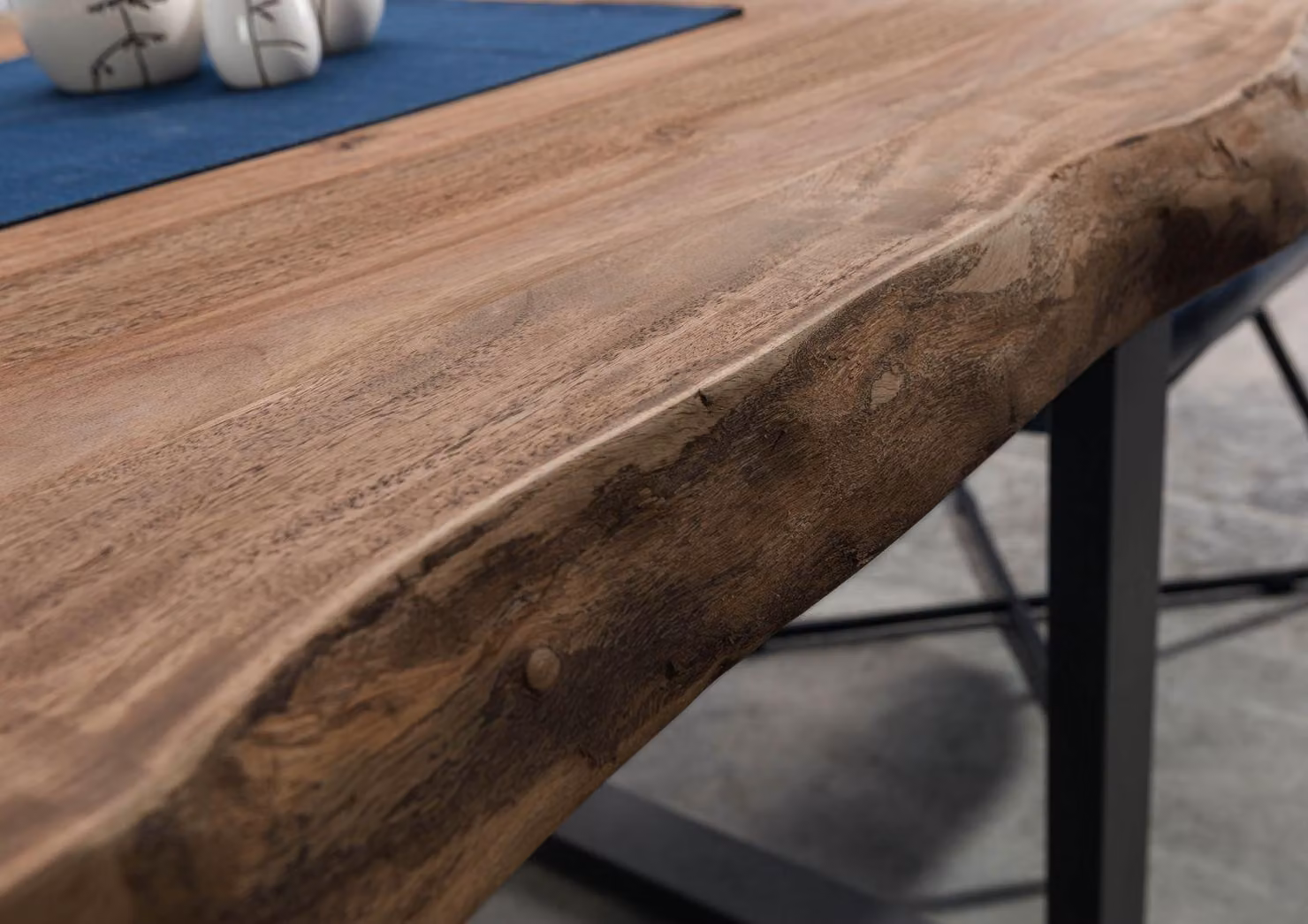 MASSIVMOEBEL24 | Tavolo da pranzo in legno di sheesham - decapato grigio / gambe mikado antracite matt 180x90x79