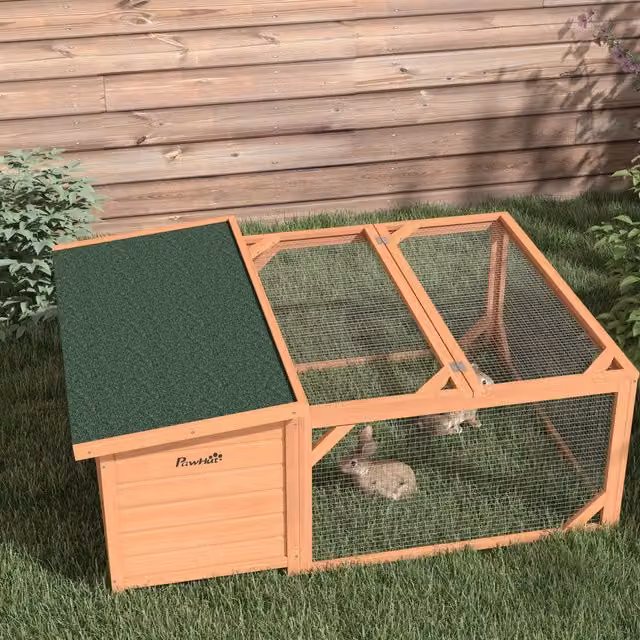 Casetta da giardino OKWISH in legno di abete arancione con recinto e tetto in asfalto impermeabile L/P/H: 125,5 x 100 x 49 cm