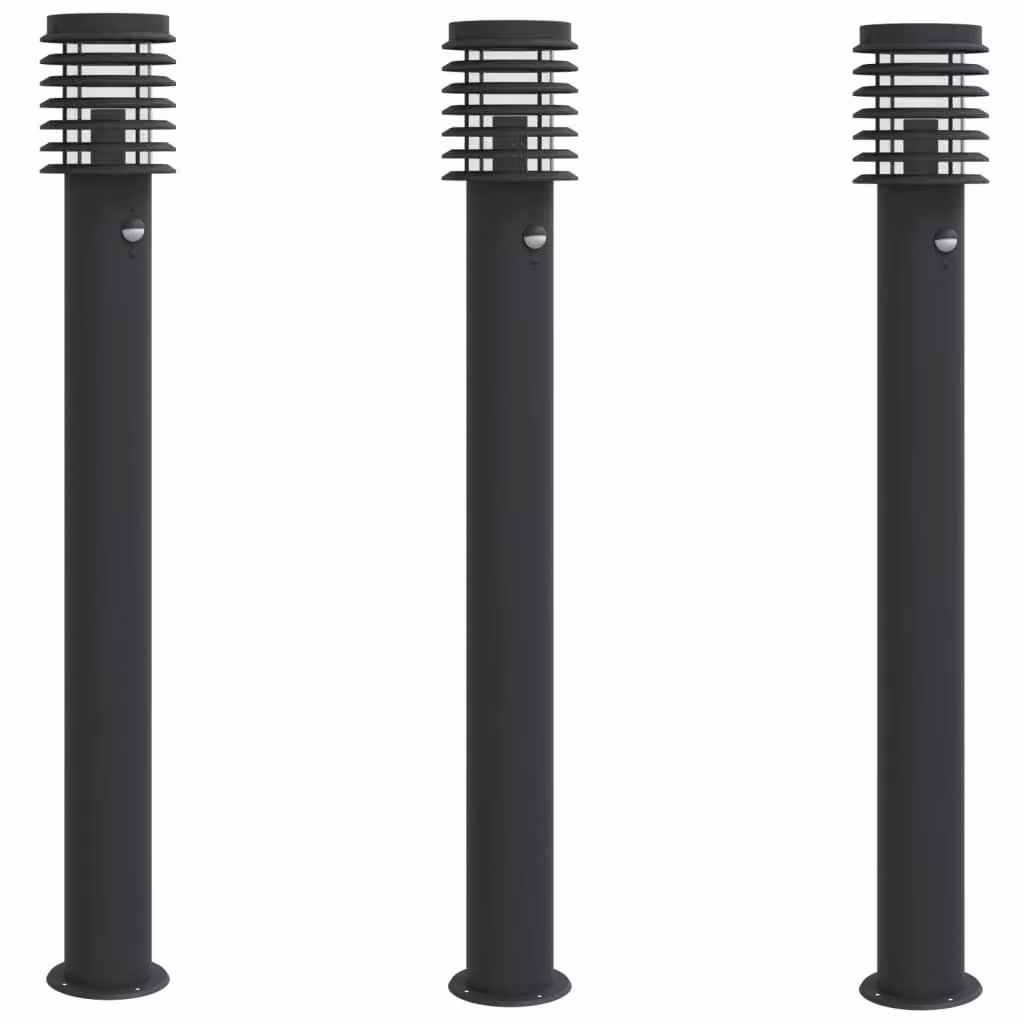 Lampade da Terra per Esterni Sensore Nere 3 pz 110 cm Acciaio