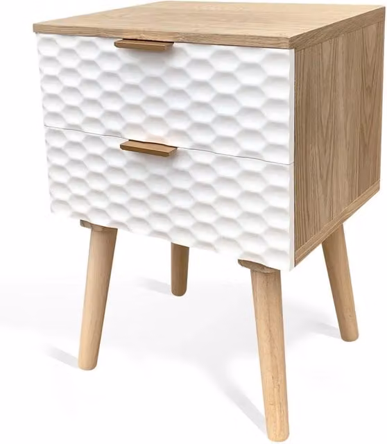 Comodino Asger Lúzete con 2 cassetti in stile moderno, disponibile in bianco, beige o bronzo