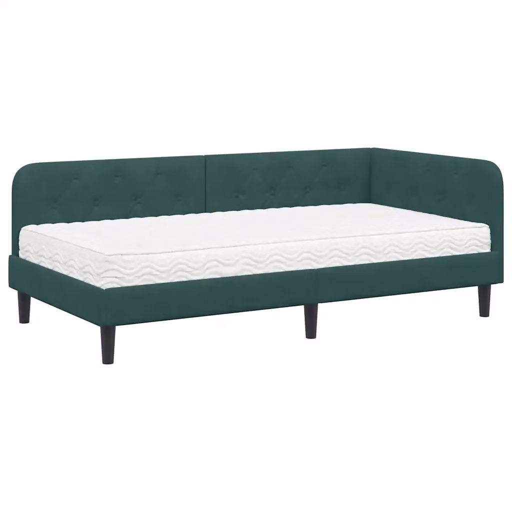 Cornice del letto ad angolo vidaXL in velluto verde con struttura in legno, L/P/H: 200 x 90 x 72 cm – 2