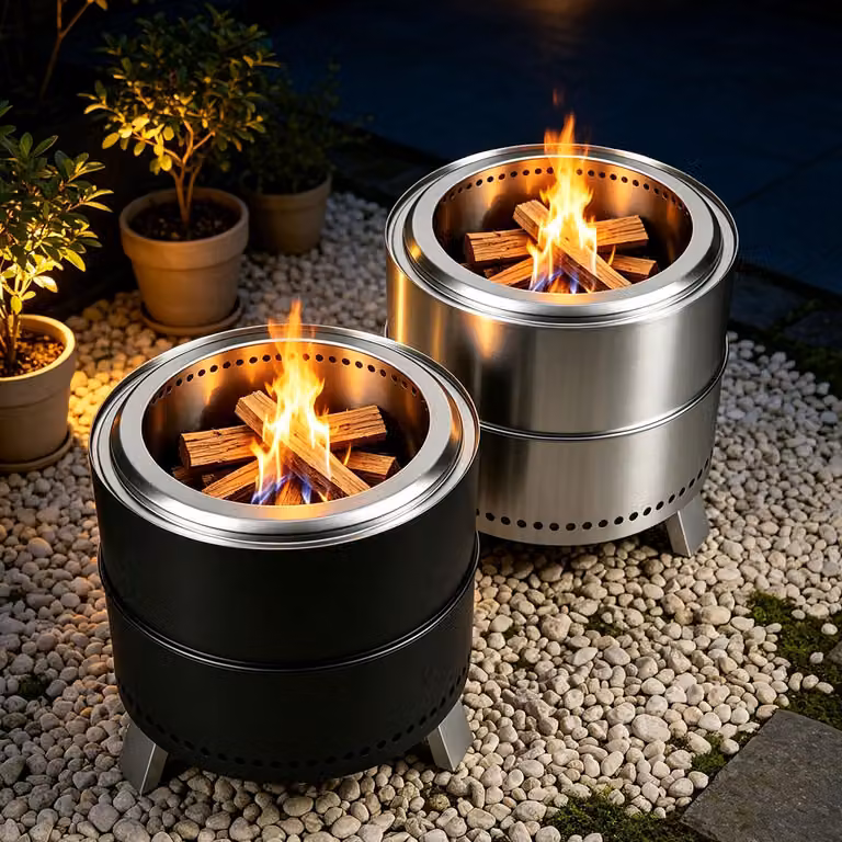 Ikodm, braciere senza fumo, diametro 49,5 cm, realizzato in acciaio inossidabile 201, a doppia parete, con rivestimento resistente alle alte temperature, completo di tappetino protettivo e guanti, colore nero