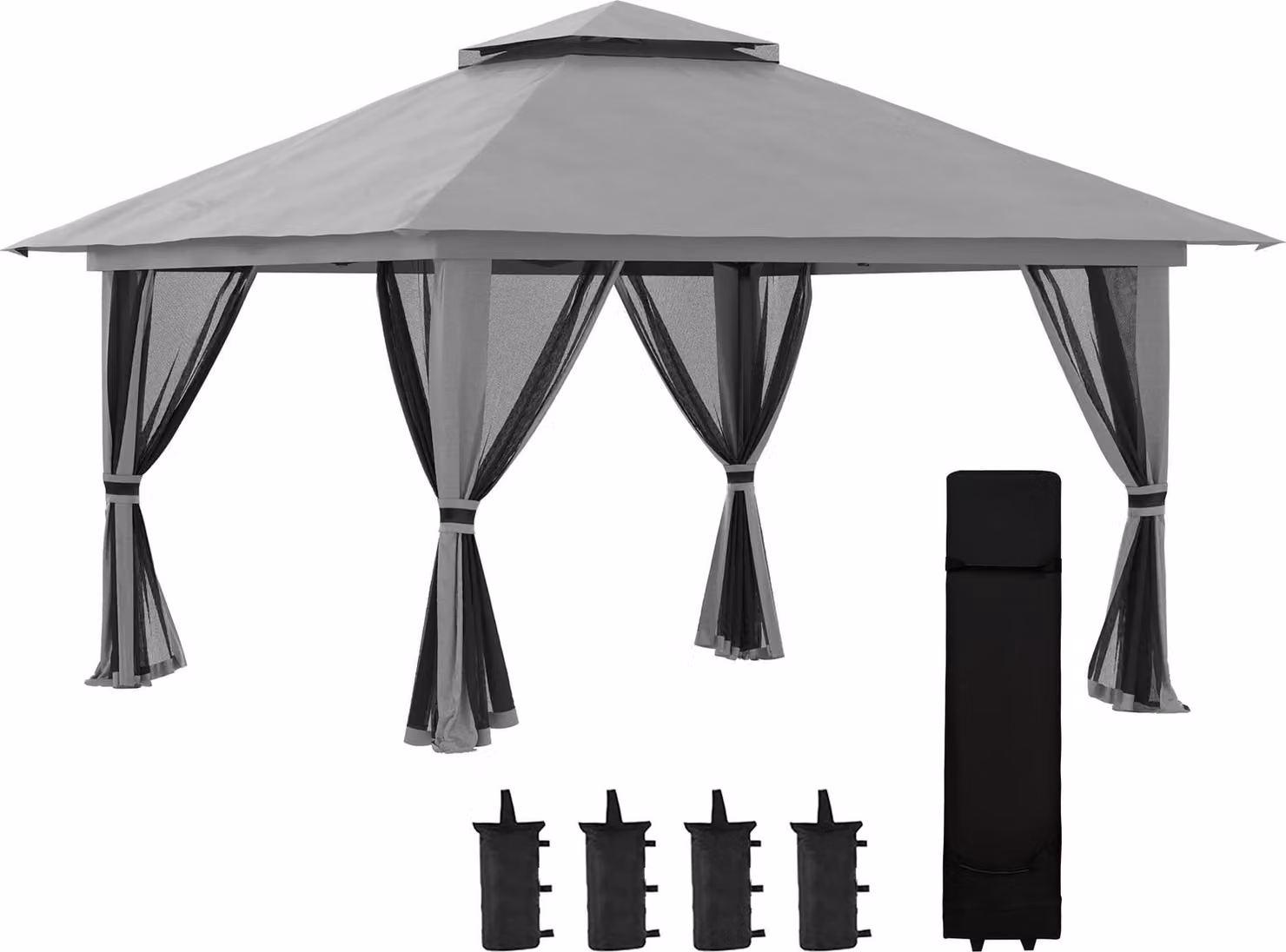 Moonbite, gazebo da giardino pieghevole 4x4 metri, con pareti in rete, tetto a doppia falda con ventilazione, telo protettivo UV50+, regolabile in altezza su tre livelli, struttura in ferro, colore grigio scuro
