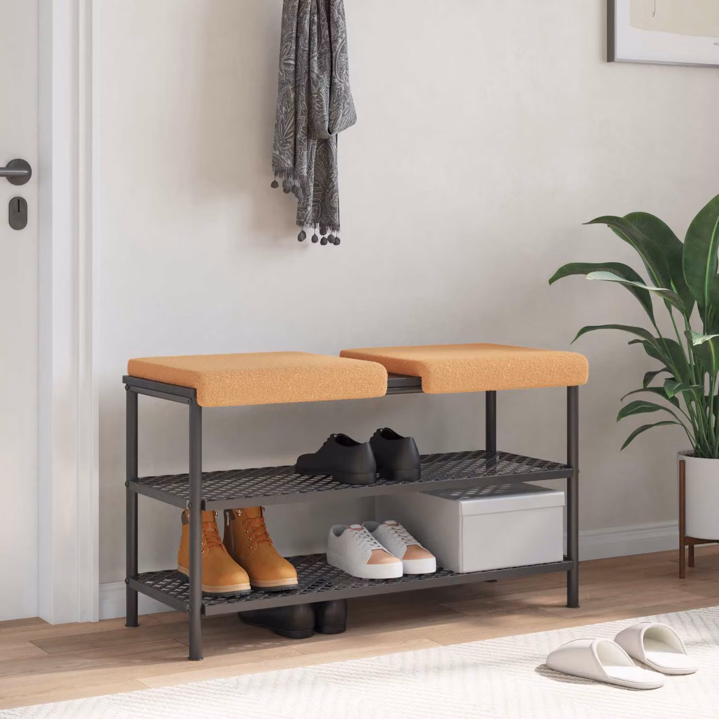 Set di 2 cuscini per panchina vidaXL in tessuto Sherpa beige, design moderno con fondo antiscivolo e imbottitura in schiuma, Profondità: 35 cm