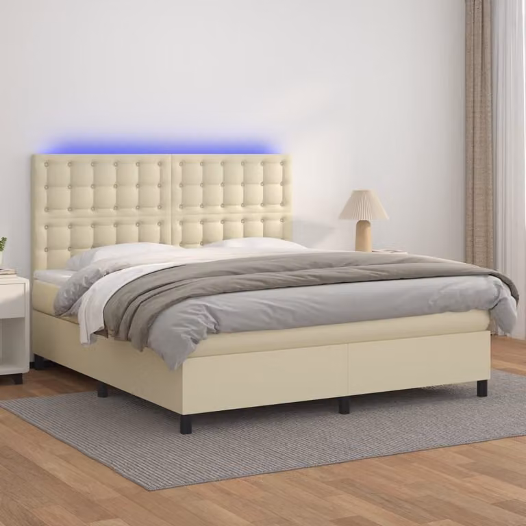 vidaXL Letto Ibrido con Materasso, Illuminazione LED e Porte USB, Beige e Bianco, L/P: 160 x 200 cm