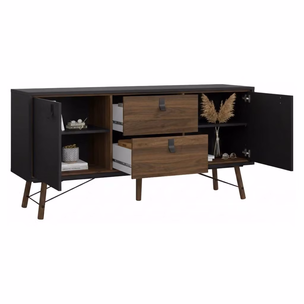 Credenza Manyi DMORA, Buffet e Madia da Soggiorno o Cucina, Nero e Noce, L 150 x P 40 x H 72 cm – 2