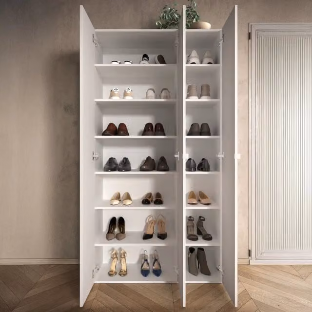 Mobile Portascarpe Pertiche, Scarpiera 12 Ripiani, 95x35x186h cm Bianco Lucido
