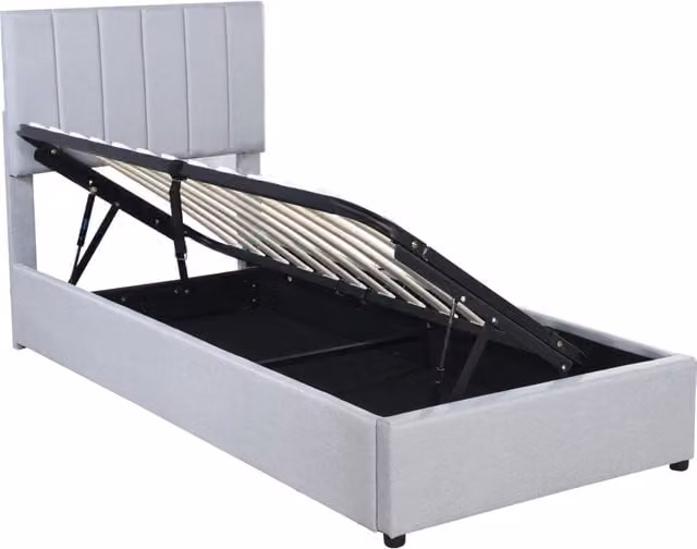 Letto per bambini imbottito 90x200 cm con contenitore idraulico in lino; grigio