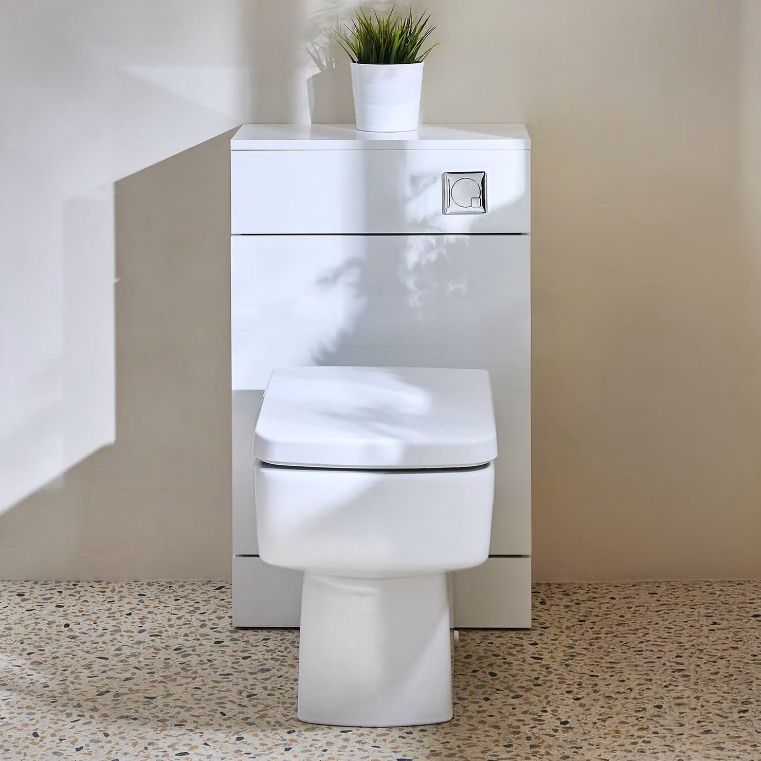 Mobile WC da 500 con Sanitario Exton - Bianco - Pulsante di Scarico Cromato - Cluo