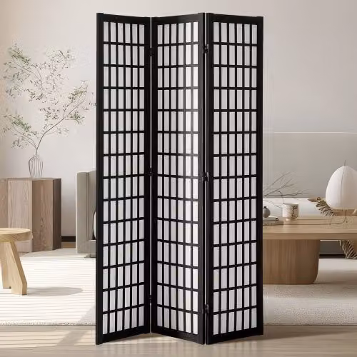 Divisorio per Ambienti VEVOR a 3 Pannelli in Legno Nero, Schermo Pieghevole Decorativo per Casa, Ufficio e Camera da Letto, L/P/H: 120,5 x 170 x 170 cm