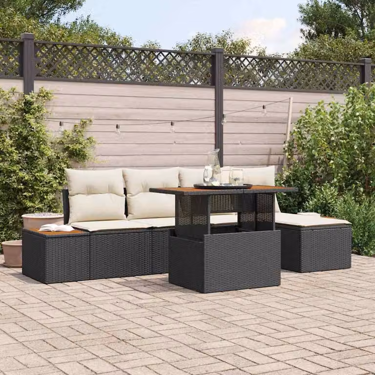 Maison Exclusive - Set da giardino composto da 6 pezzi, divano in rattan sintetico nero