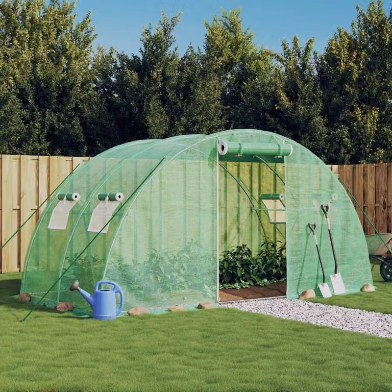 Serra vidaXL con telaio in acciaio galvanizzato verde e copertura in policarbonato, L: 4 m, P: 2 m, H: 2 m