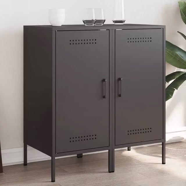Set di 2 credenze vidaXL in metallo nero opaco stile industrial L/P/H: 36 x 39 x 79 cm