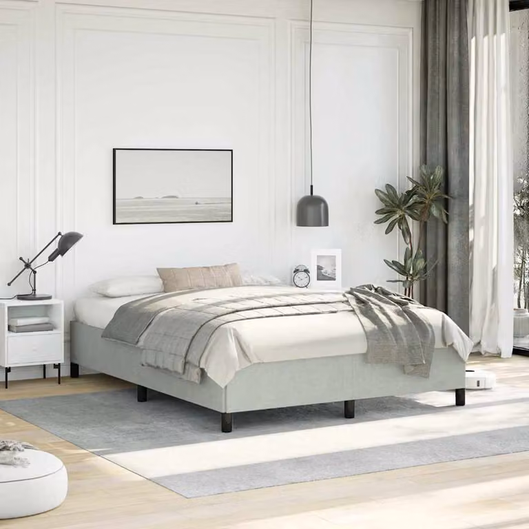 Struttura letto matrimoniale vidaXL in velluto grigio con doghe in legno L: 155 cm, P: 206 cm