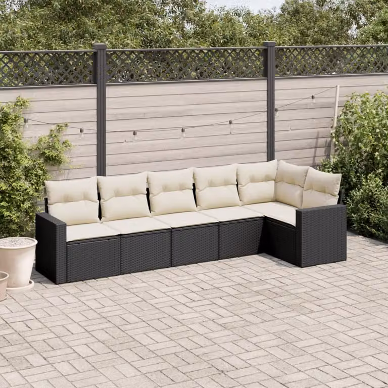 Set Divano da Giardino vidaXL 6 pz a Forma a L con Cuscini, Struttura in Metallo e Polyrattan Nero