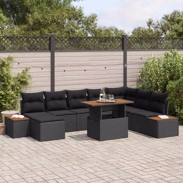 Set Divano da Giardino 9 pz Nero Poly Rattan 3358832