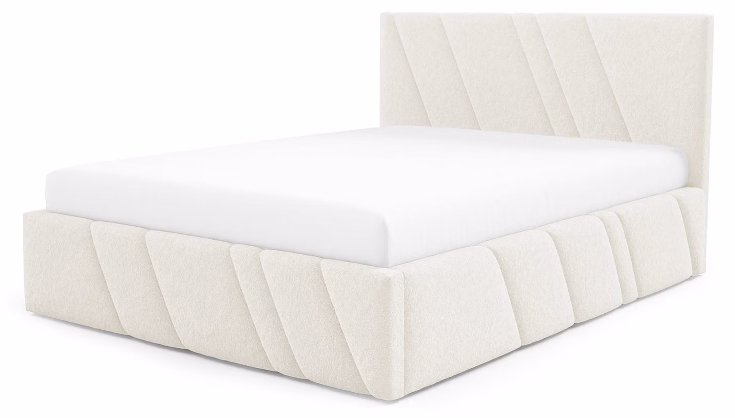 Letto imbottito con contenitore, modello Raiz, colore avorio, dimensioni 160 x 200 cm
