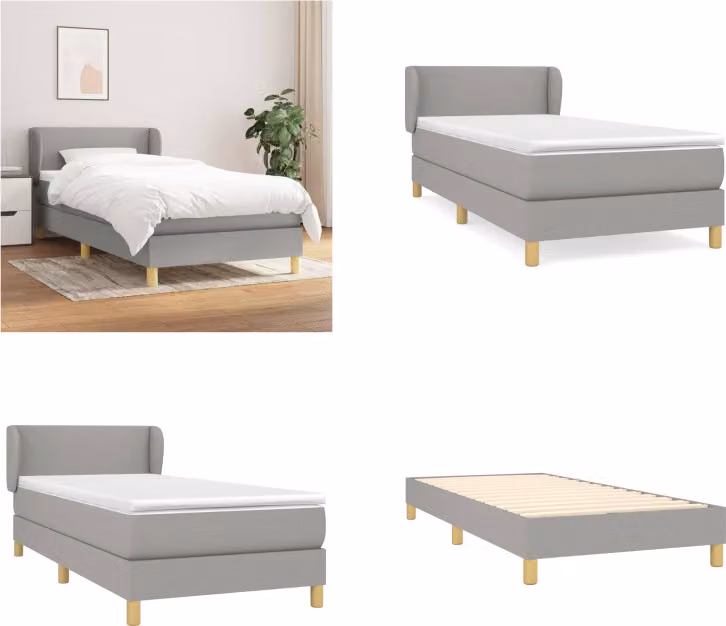 vidaXL Letto boxspring con materasso in tessuto grigio chiaro 100x200 cm - Letto boxspring - Boxspringbetten - Bett - Schlafzimmermöbel