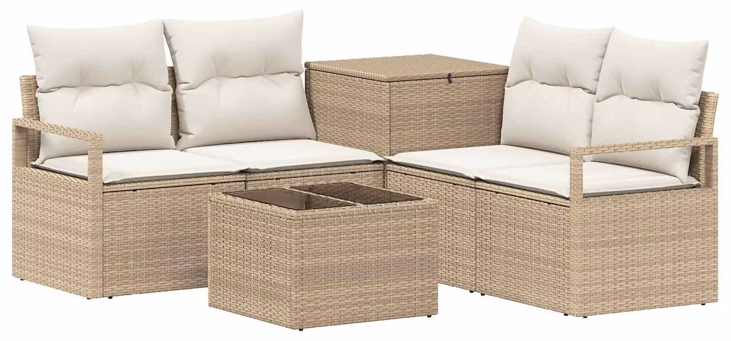 Set di divani da esterno, 6 pezzi. Colore: beige e crema. Materiali: rattan sintetico e acciaio