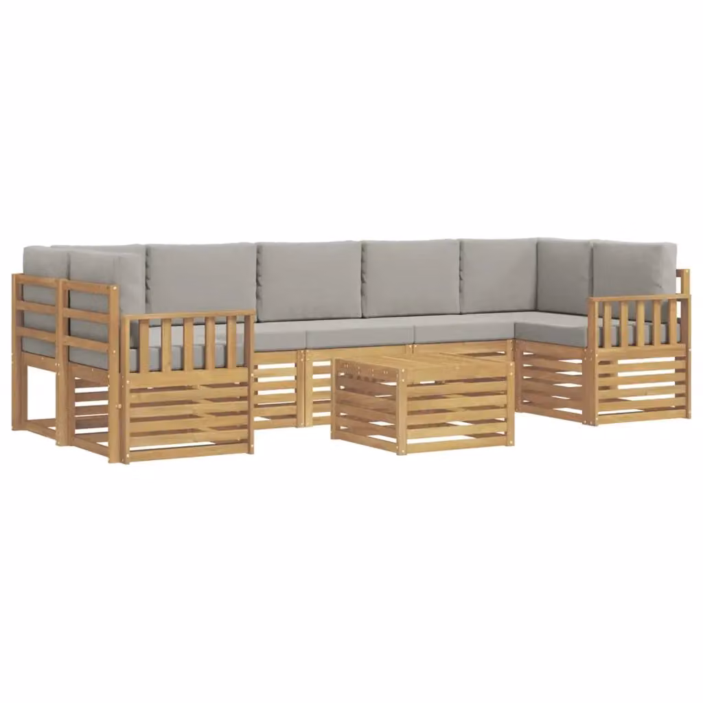 Set di divani da esterno a L vidaXL in legno di acacia con cuscini, Bianco e Grigio – 2