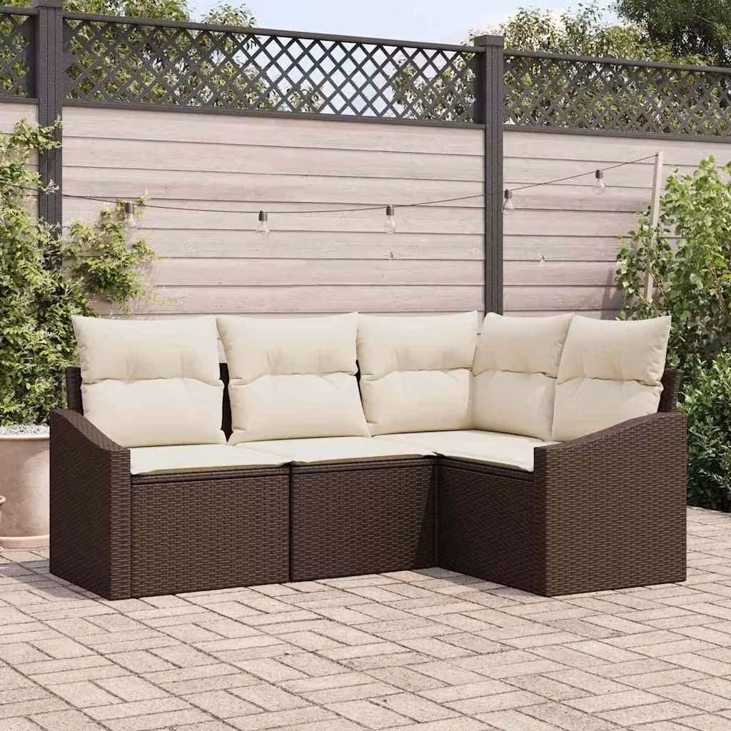 Maison Exclusive - Set di divani da esterno, 4 pezzi, color marrone [Materiale sintetico]: rattan sintetico