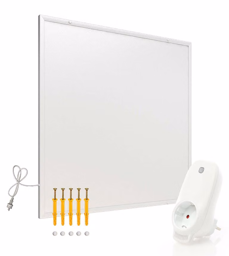 Pannello riscaldante a infrarossi da 290 W, colore bianco - Risparmio energetico, con termostato Wi-Fi - Dimensioni 62 x 52 cm - Montaggio a parete