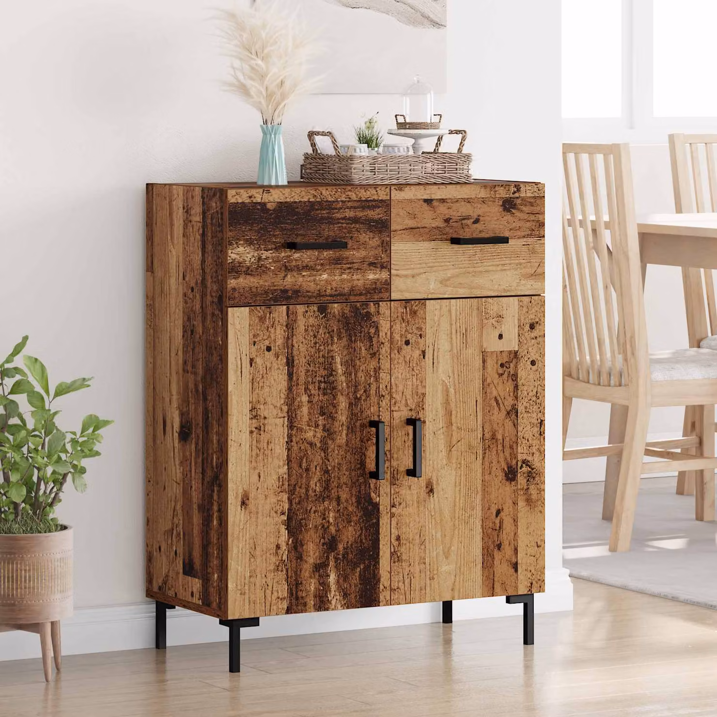 Credenza moderna vidaXL in legno vecchio e metallo, colore marrone, L: 69,5 cm, P: 34 cm, H: 90 cm