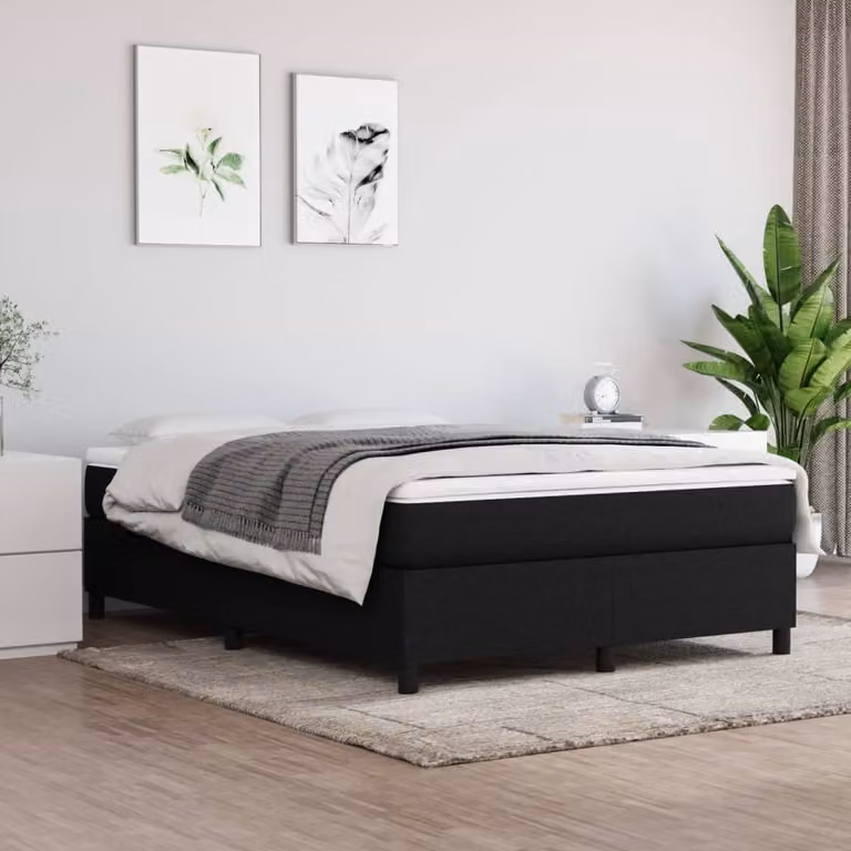 The Living Store Letto Boxspring nero 140x200 cm in tessuto