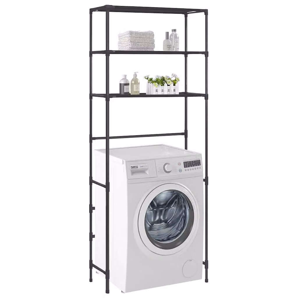Scaffale per lavatrice vidaXL con 3 ripiani, nero, L: 69 cm, P: 28 cm, H: 169 cm