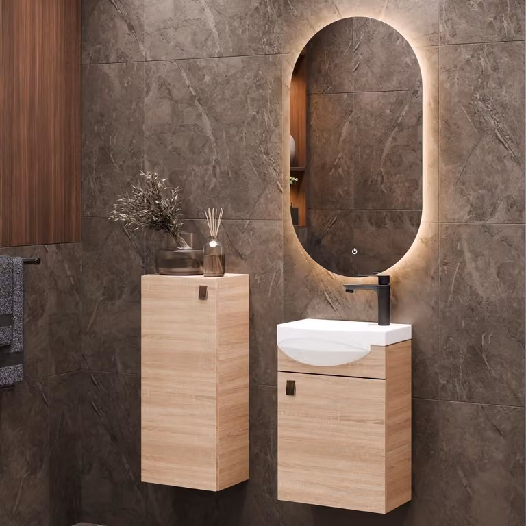 Set di mobili da bagno - Mobile bagno - Mobile lavabo - Mobile sottolavabo - Mobile contenitore a specchio - Dimensioni compatte: 40x60x29 cm
