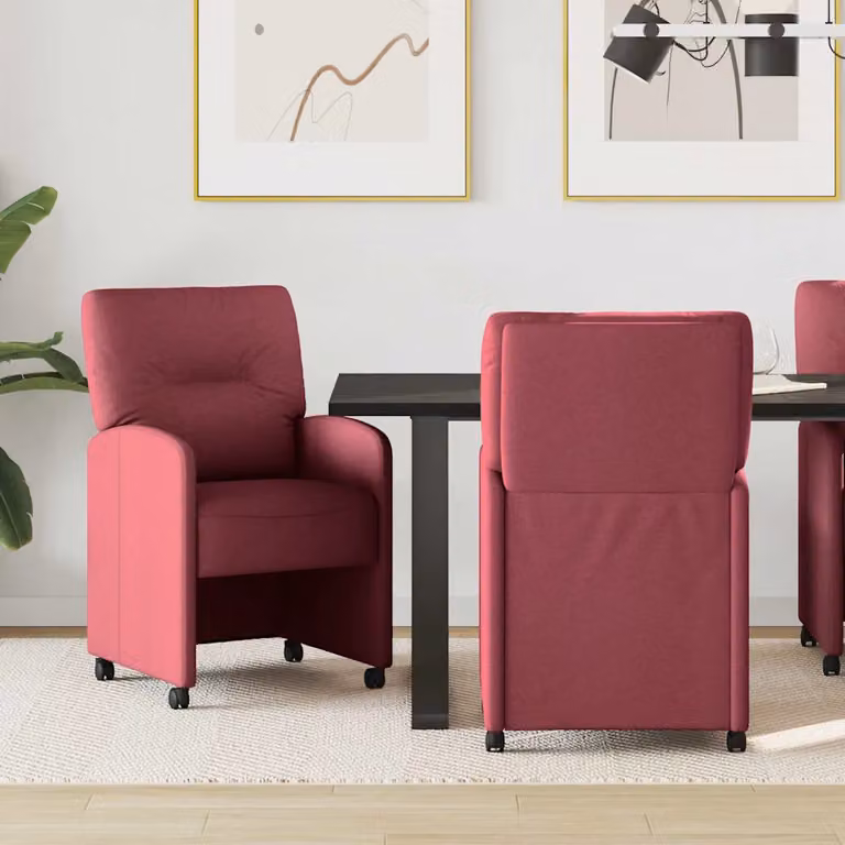 Set di 2 sedie da pranzo con ruote vidaXL in tessuto rosso, L: 57 cm, P: 67 cm, H: 95 cm