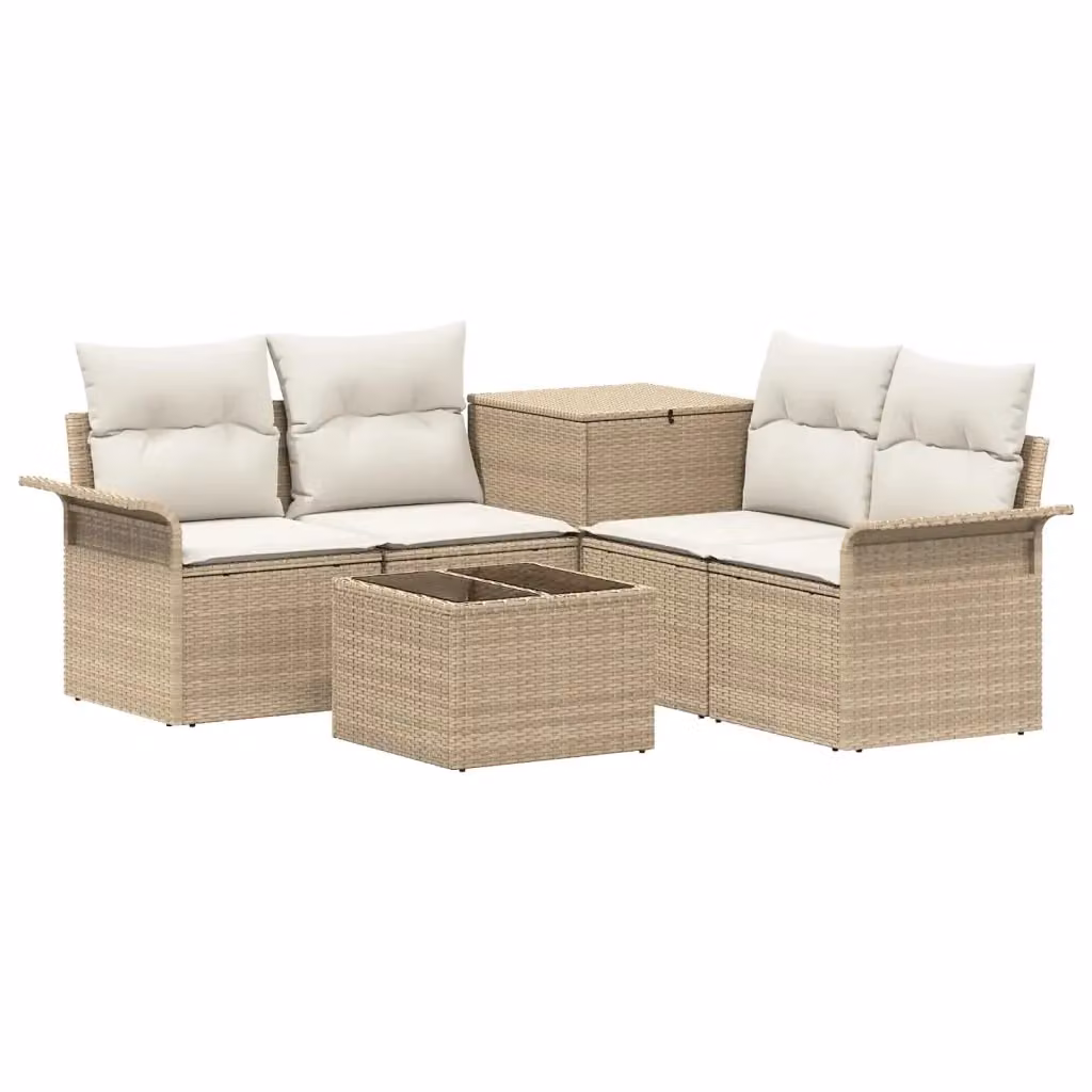 Set di mobili da giardino vidaXL composto da divani, elemento angolare, tavolino e pouf in stile moderno, colore beige e bianco – 2
