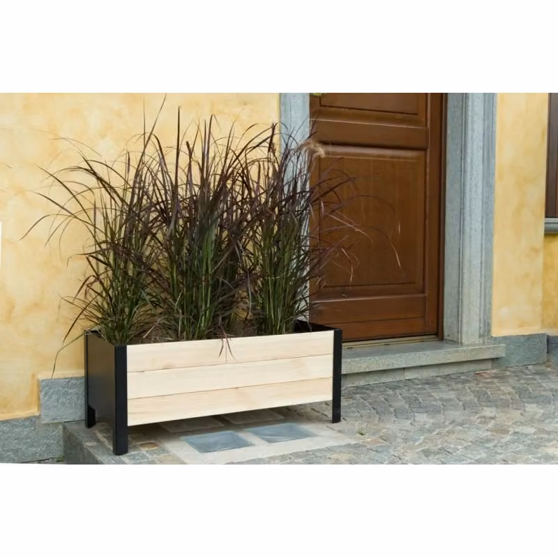 Fioriera Losa per Lavanda in Legno e Acciaio, Colori Marrone o Antracite, L: 78 cm, P: 36 cm, H: 32 cm – 2